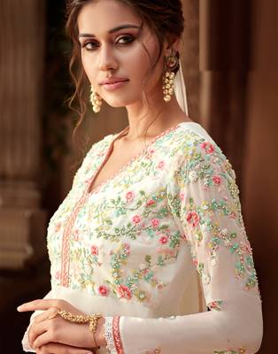 White embroidered georgette salwar 2
