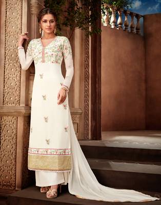 White embroidered georgette salwar 3