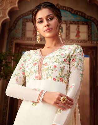 White embroidered georgette salwar 4