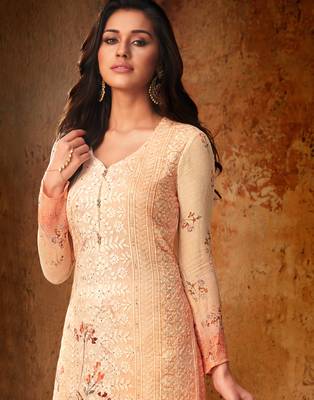 Peach embroidered georgette salwar 4