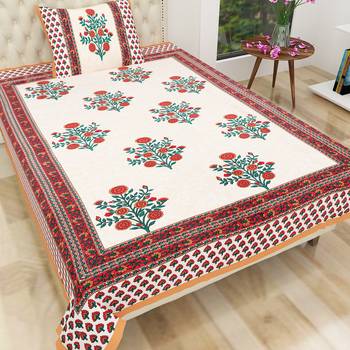 Cotton Jaipuri Hand Printed Floral Single Bedsheet with One Pillow Cover 1