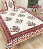 Cotton Jaipuri Hand Printed Floral Single Bedsheet with One Pillow Cover