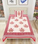 Cotton Jaipuri Hand Printed Floral Single Bedsheet with One Pillow Cover