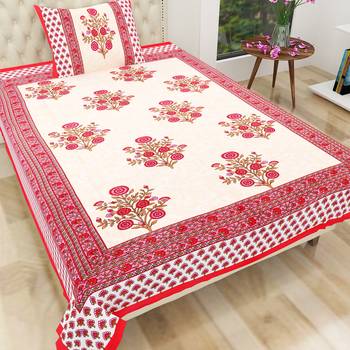 Cotton Jaipuri Hand Printed Floral Single Bedsheet with One Pillow Cover 2