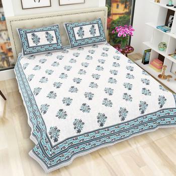 Jaipuri Hand Block Printed Traditional Cotton Double Bedsheet with 2 Pillow Covers 1