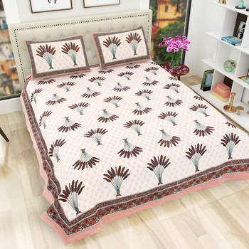 Jaipuri Hand Block Printed Traditional Cotton Double Bedsheet with 2 Pillow Covers 1