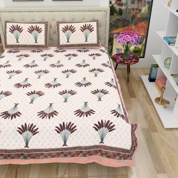Jaipuri Hand Block Printed Traditional Cotton Double Bedsheet with 2 Pillow Covers 2