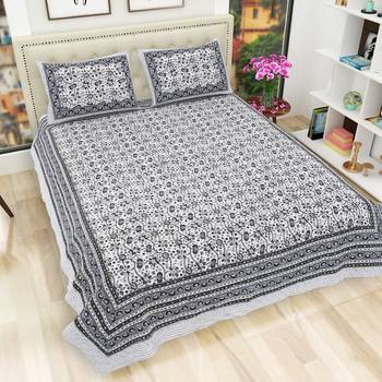 Jaipuri Hand Block Printed Traditional Cotton King Size Bedsheet with 2 Pillow Covers 1