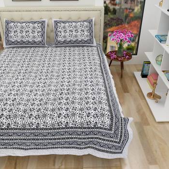 Jaipuri Hand Block Printed Traditional Cotton King Size Bedsheet with 2 Pillow Covers 2
