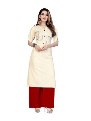 cream Khadi Cotton Hand Work Women   s Kurta & Kurti 1
