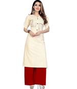 cream Khadi Cotton Hand Work Women   s Kurta & Kurti