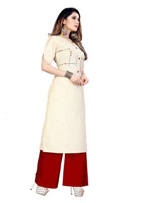 cream Khadi Cotton Hand Work Women   s Kurta & Kurti 2