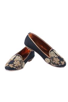 Black ,Hand embroidered ,cotton silk,mocassins
