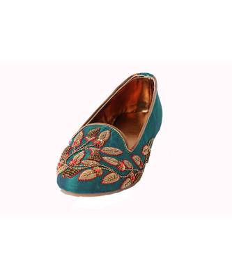 Teal,Hand embroidered,Cotton silk,moccasins 2