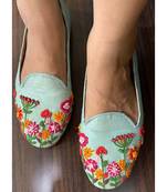 Sky blue,Hand embroidered,silk, moccasins