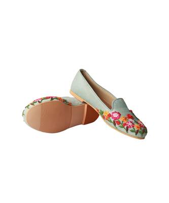 Sky blue,Hand embroidered,silk, moccasins 2