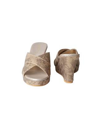 gold textile printed wedges with high top design 1