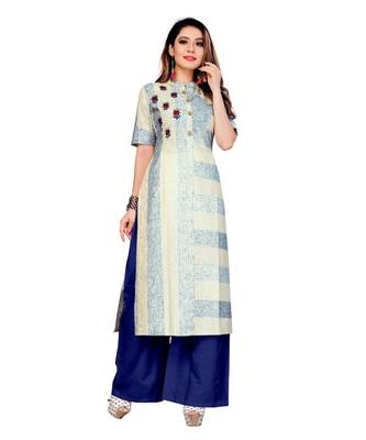 cream Lilen Hand Work Women   s Kurta & Kurti 1