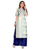 cream Lilen Hand Work Women   s Kurta & Kurti