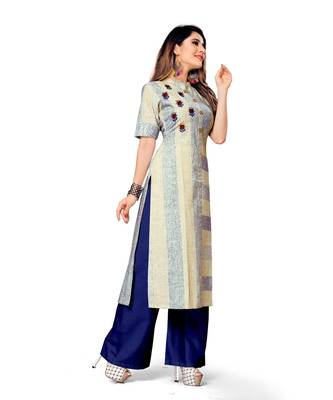 cream Lilen Hand Work Women   s Kurta & Kurti 2