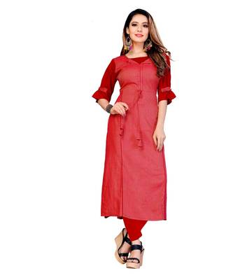 red Rayon Striped Printed  Women   s Kurta & Kurti 1