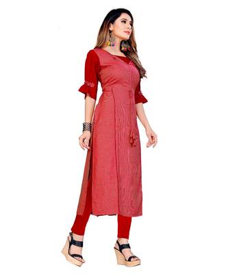 red Rayon Striped Printed  Women   s Kurta & Kurti 2