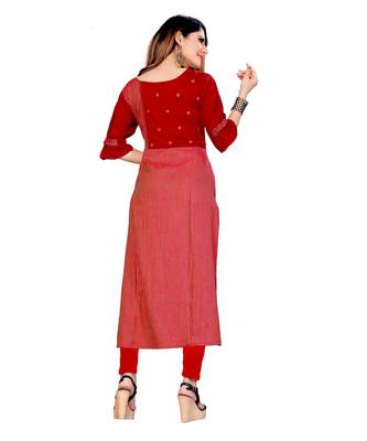 red Rayon Striped Printed  Women   s Kurta & Kurti 3