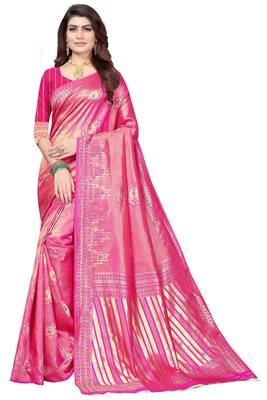 Pink Woven Banarasi Saree With Blouse 1