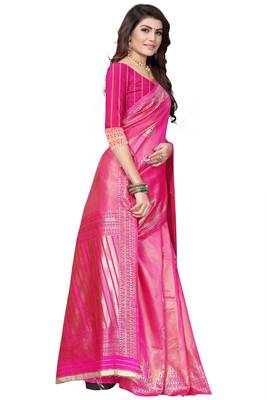 Pink Woven Banarasi Saree With Blouse 3