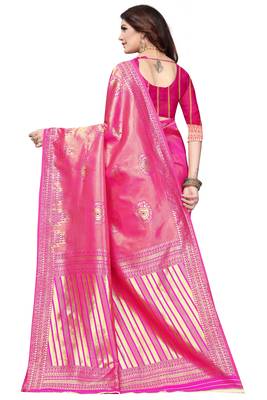 Pink Woven Banarasi Saree With Blouse 4