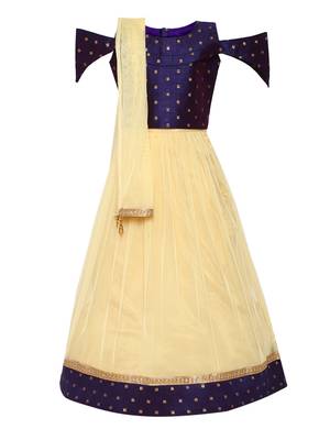 Girl'S Cream Silk Lehenga Choli & Dupatta Set 1