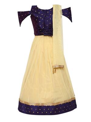 Girl'S Cream Silk Lehenga Choli & Dupatta Set 2