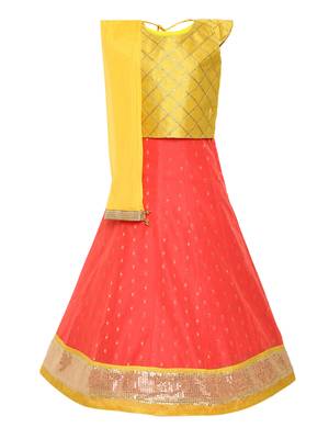 Girl'S Pink Silk Lehenga Choli & Dupatta Set 1
