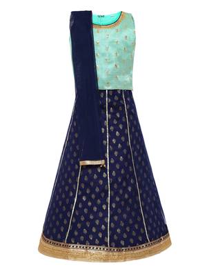 Girl'S Green Silk Lehenga Choli & Dupatta Set 1
