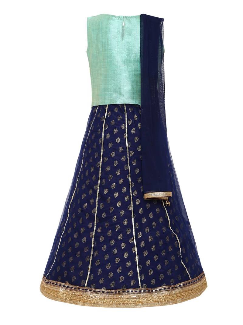 Girl'S Green Silk Lehenga Choli & Dupatta Set