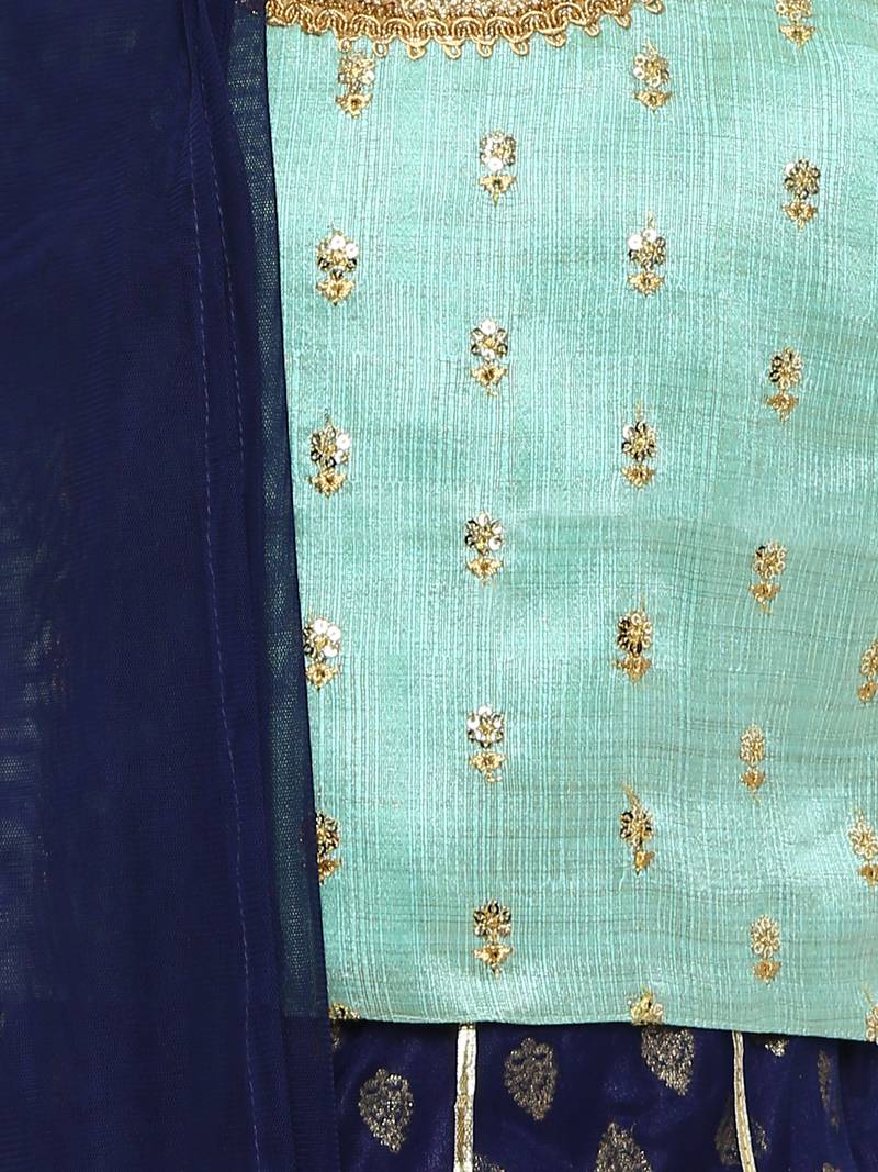 Girl'S Green Silk Lehenga Choli & Dupatta Set
