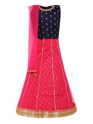 Girl'S Pink Silk Lehenga Choli & Dupatta Set 1