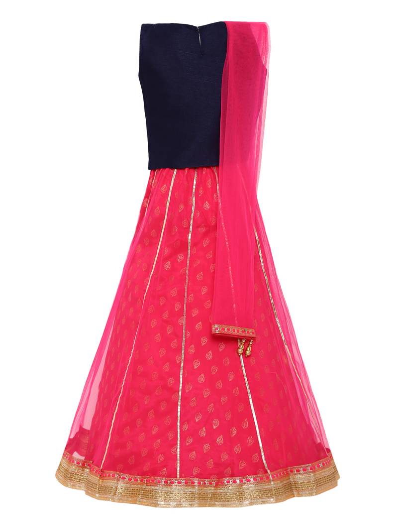 Girl'S Pink Silk Lehenga Choli & Dupatta Set