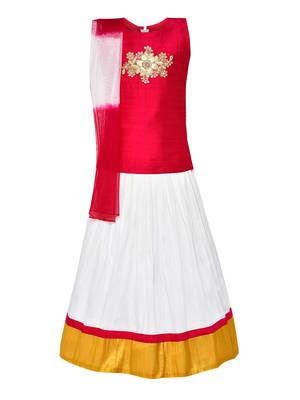 Girl'S White Silk Lehenga Choli & Dupatta Set 1