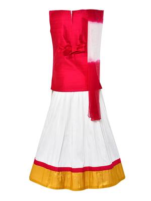 Girl'S White Silk Lehenga Choli & Dupatta Set 2