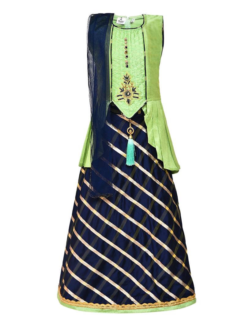 Girl'S Blue Silk Lehenga Choli & Dupatta Set