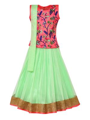Girl'S Green Silk Lehenga Choli & Dupatta Set 1