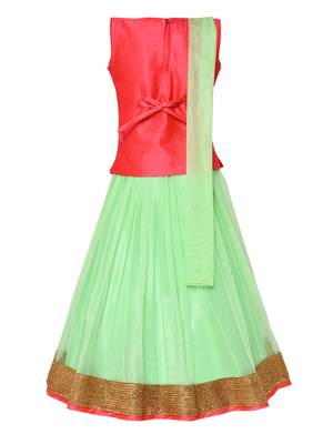 Girl'S Green Silk Lehenga Choli & Dupatta Set 2