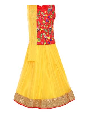 Girl'S Red Silk Lehenga Choli & Dupatta Set 1
