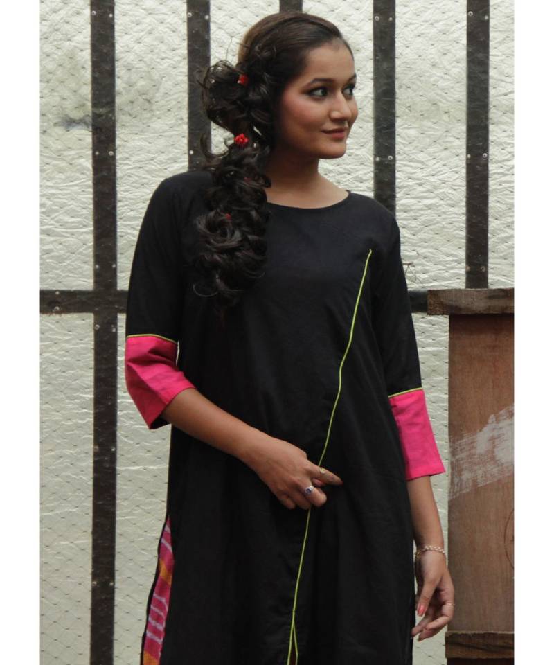 Black and Pink Cotton kurta Set
