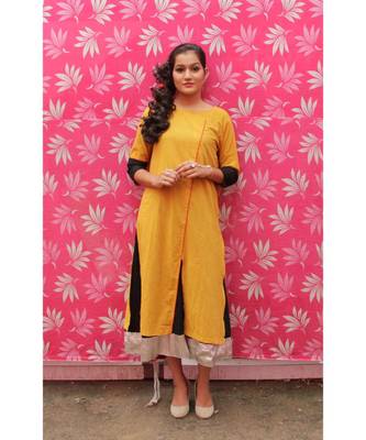 Yellow and Black Cotton kurta Set 1