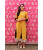 Yellow and Black Cotton kurta Set