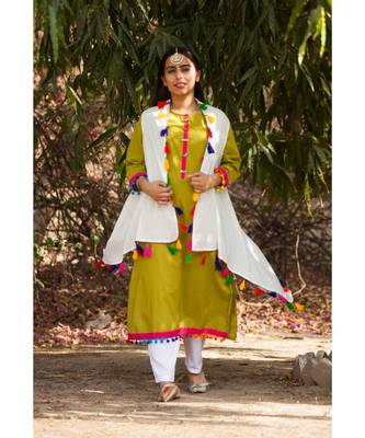 Bamboo Green Cotton Kurta,Pants & Jacket- Set of three 1