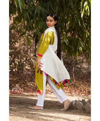 Bamboo Green Cotton Kurta,Pants & Jacket- Set of three 2