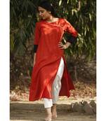 Rust Red Cotton Kurta and White Pants